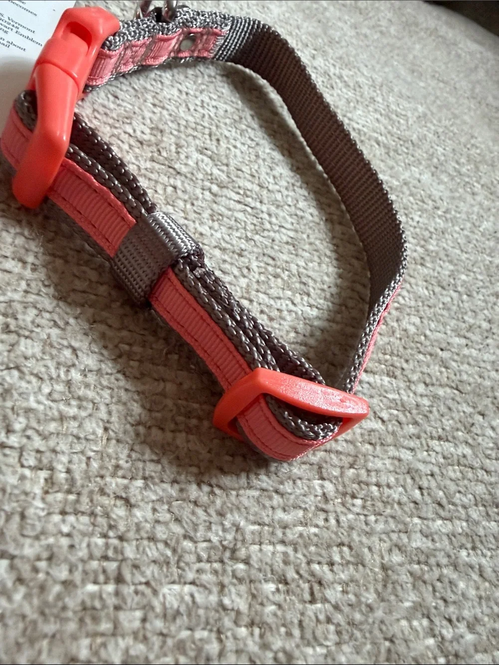NWT Martha Stewart Nylon Dog Collar - Coral Buckle with Grey Webbing